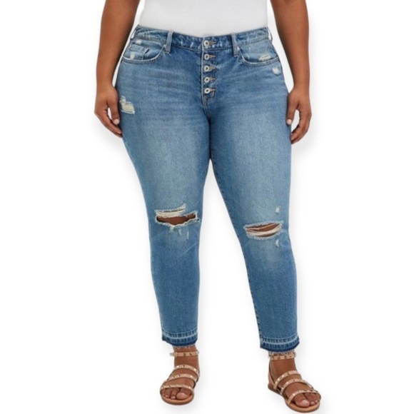 Torrid 22S Mom Straight Vintage Stretch High-Rise Jeans Distressed Frayed Hems - Picture 14 of 14